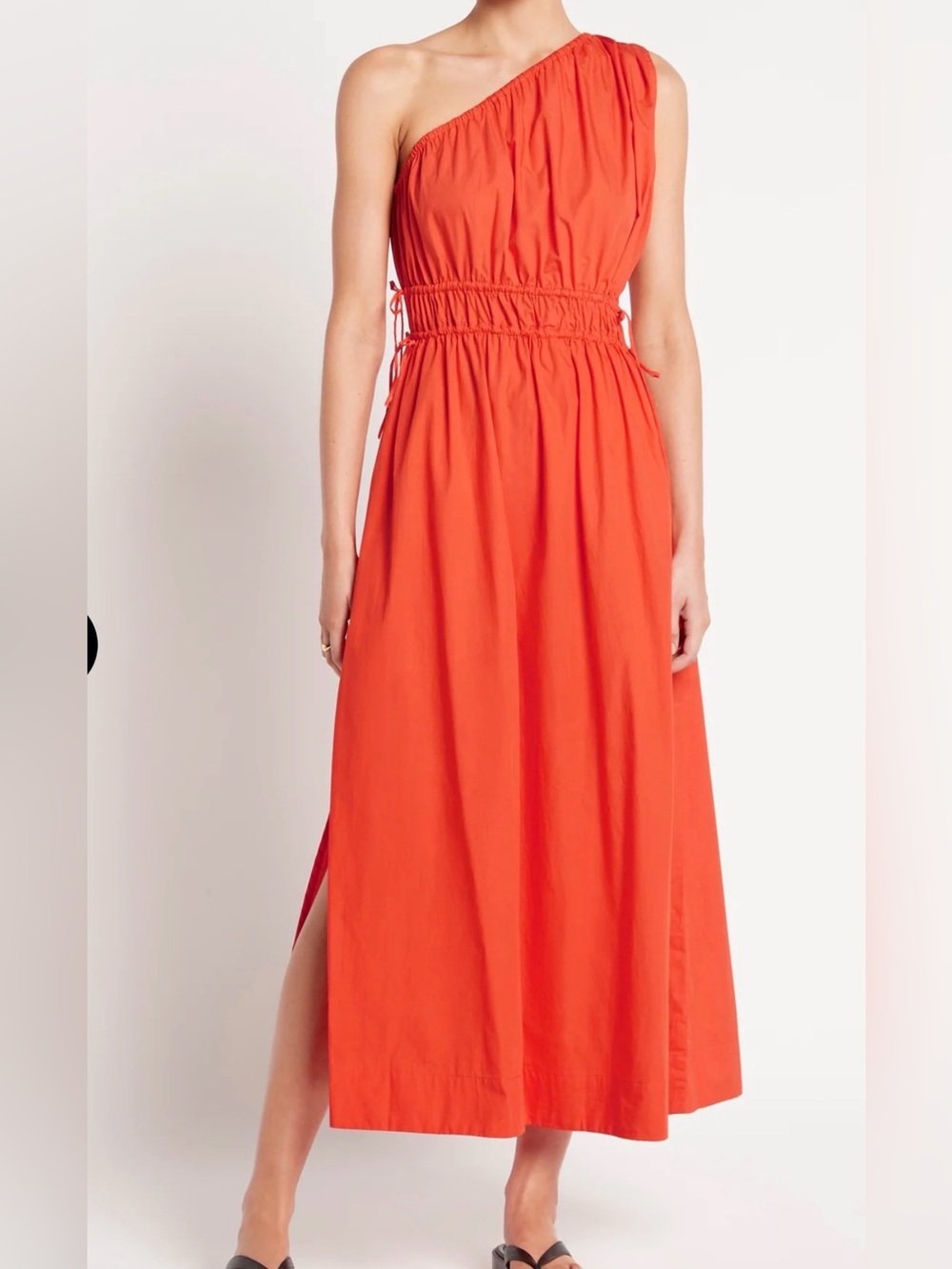Faithfull the Brand Orange Maxi Dress with Smocked Waist and Side Ties